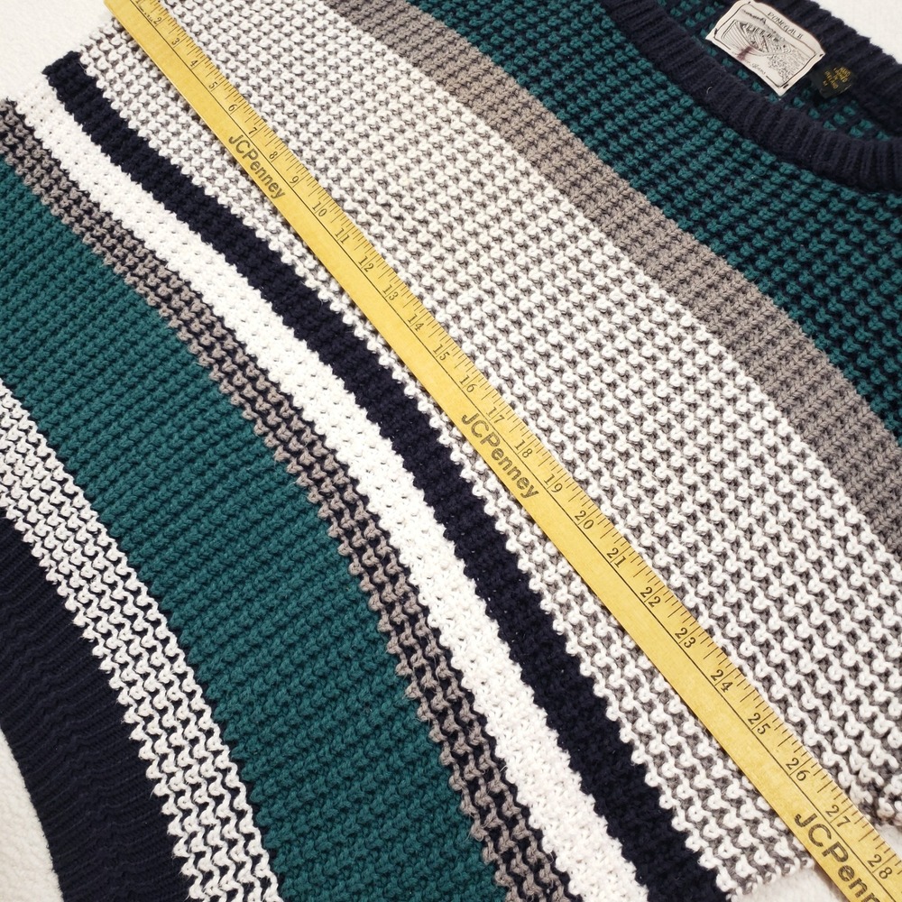 Donegal II Sweater Men Medium Teal Gray White Striped Hand Loomed Cotton Ireland - Picture 7 of 8